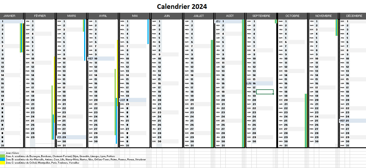 Calendrier 30 x 30 2024 - Vacances retro - Calendrier planning et