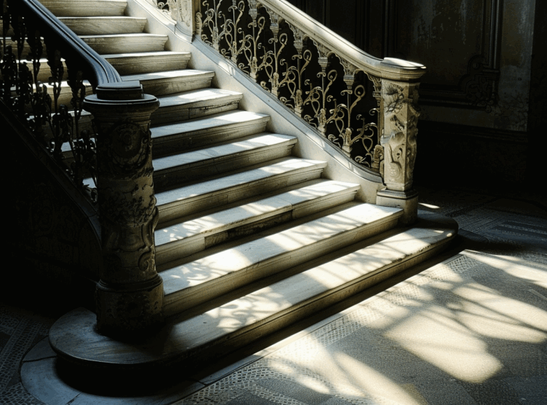 Escalier avec jeu d'ombre et de lumière